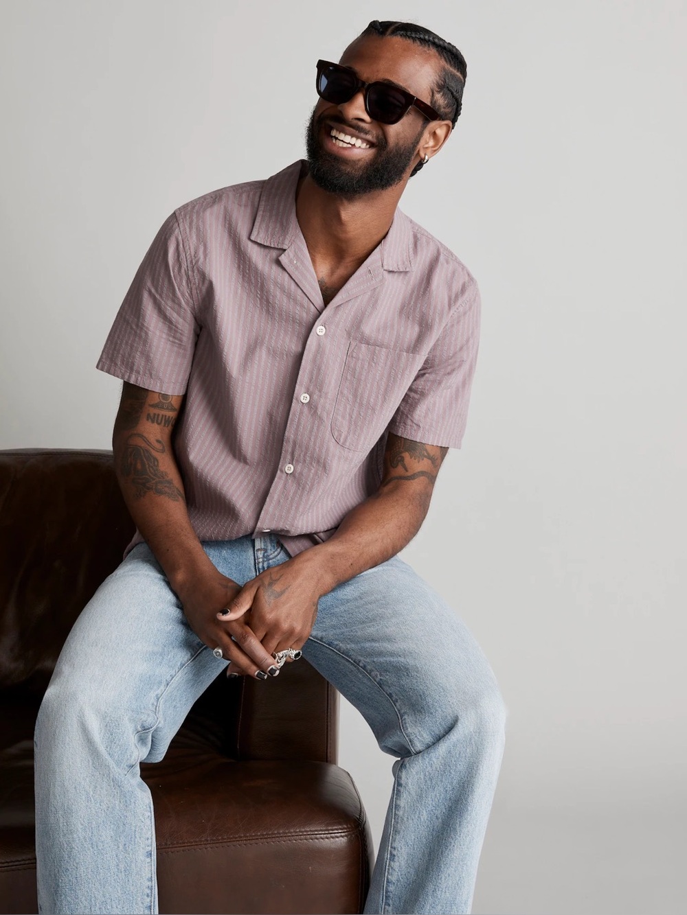 Madewell Men's Seersucker Easy Short Sleeve Shirt Fig Stripe Medium